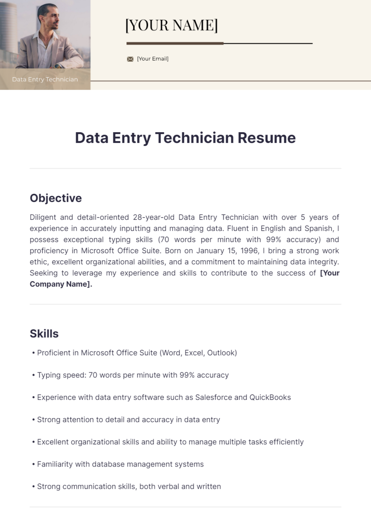 Data Entry Technician Resume - Edit Online & Download