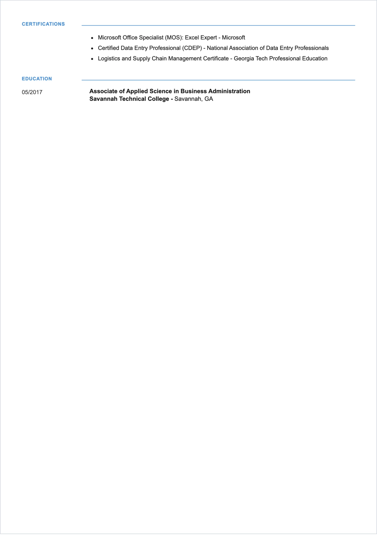 Free Data Entry Technician ATS Resume Template, AI Resume Builder