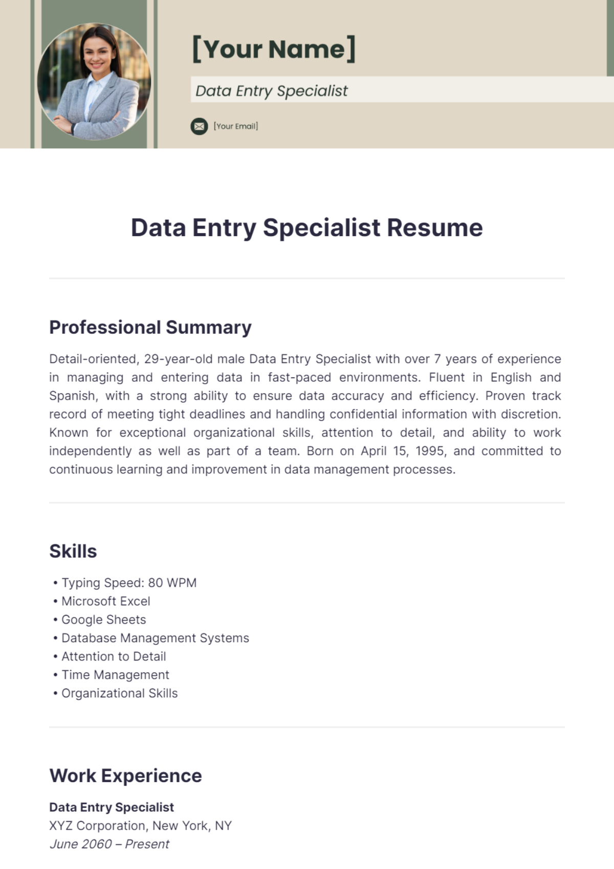 Data Entry Specialist Resume - Edit Online & Download