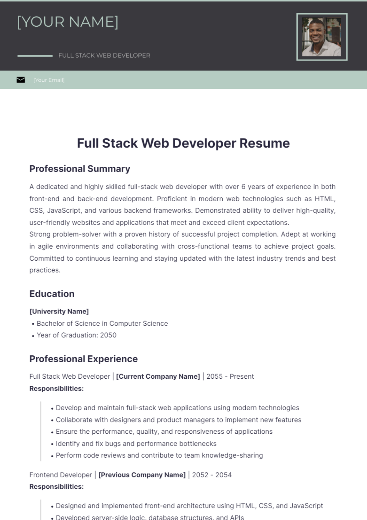 Full Stack Web Developer Resume - Edit Online & Download