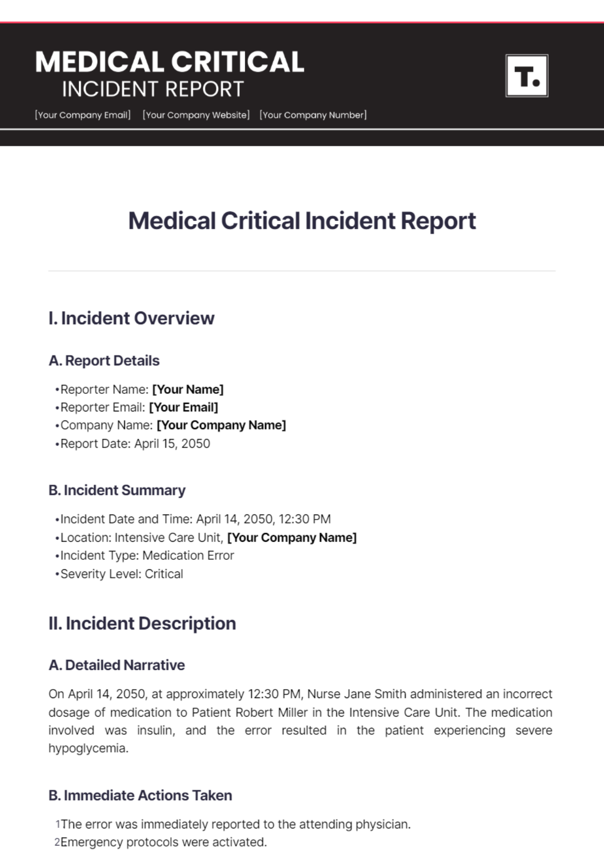 Medical Critical Incident Report Template - Edit Online & Download