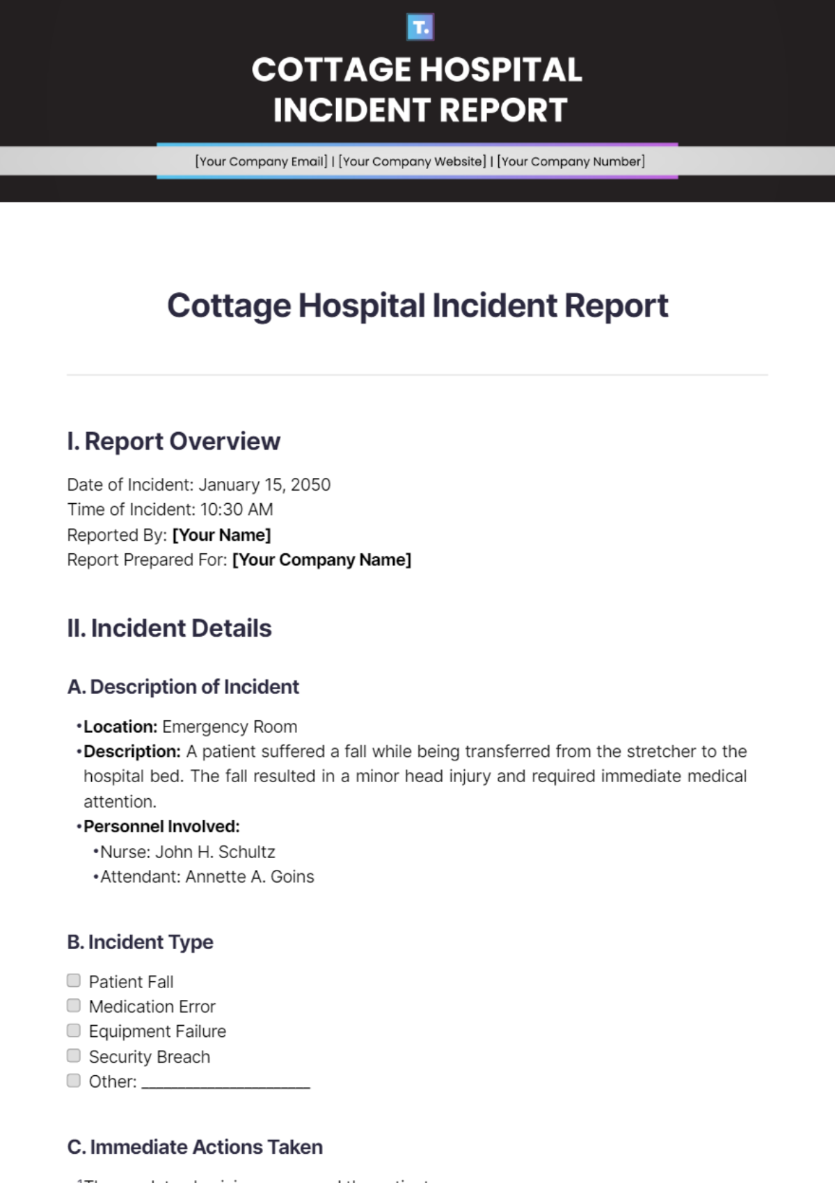 Cottage Hospital Incident Report Template - Edit Online & Download