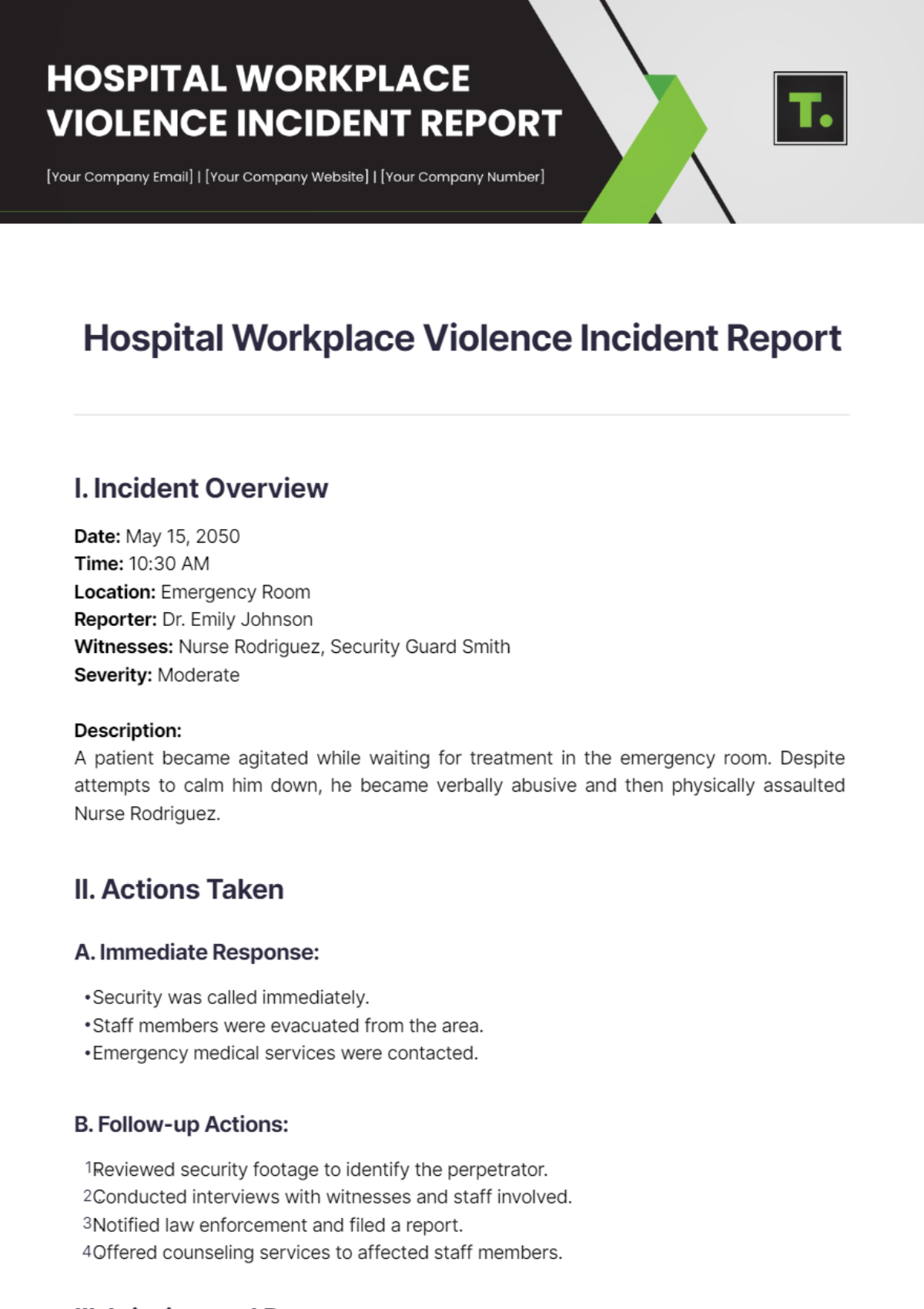 Hospital Workplace Violence Incident Report Template - Edit Online & Download