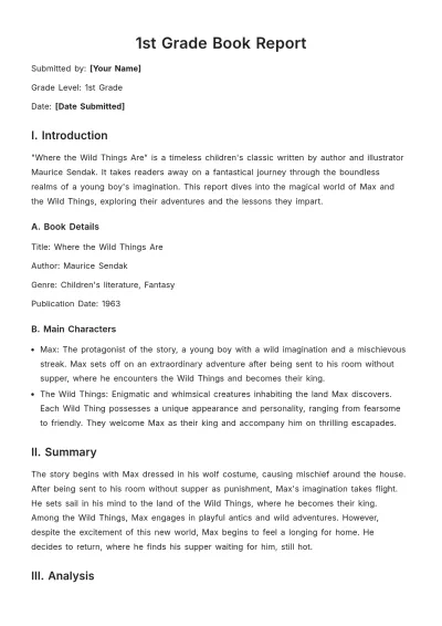 Free 1st Grade Book Report Template to Edit Online