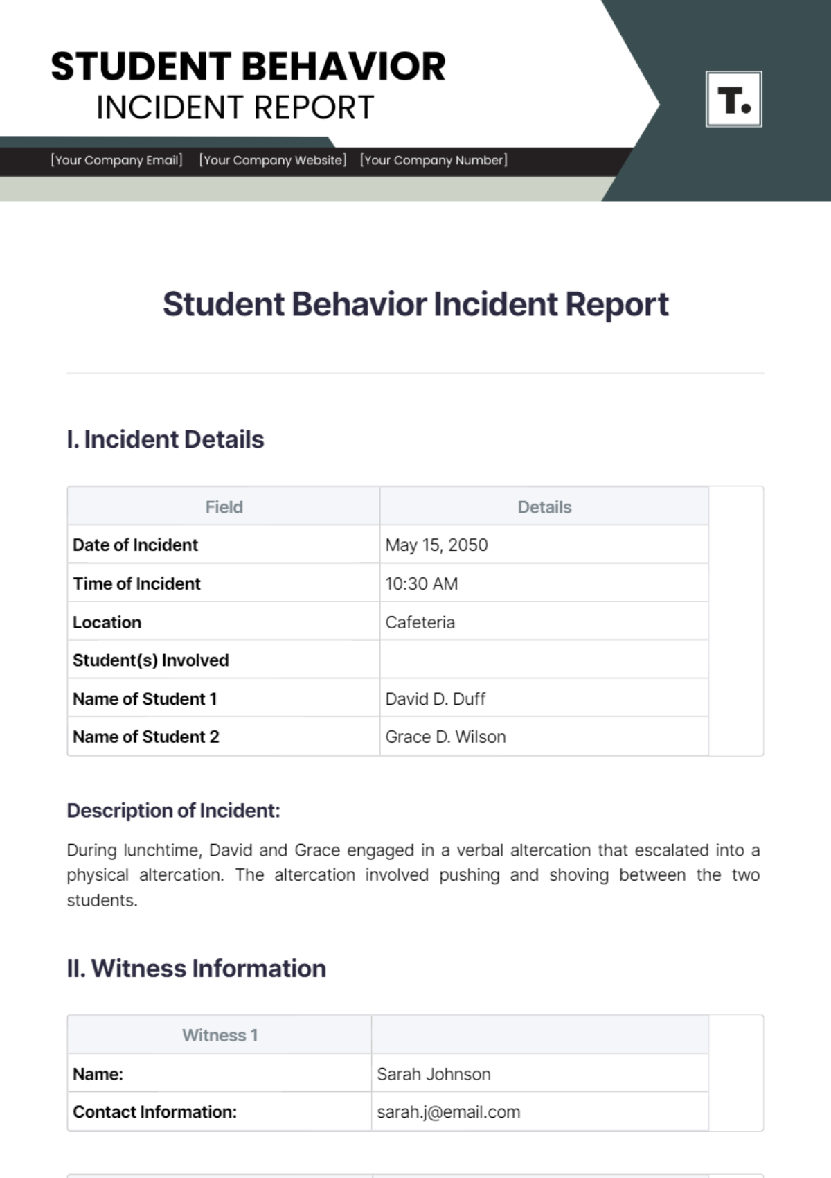 Student Behavior Incident Report Template - Edit Online & Download