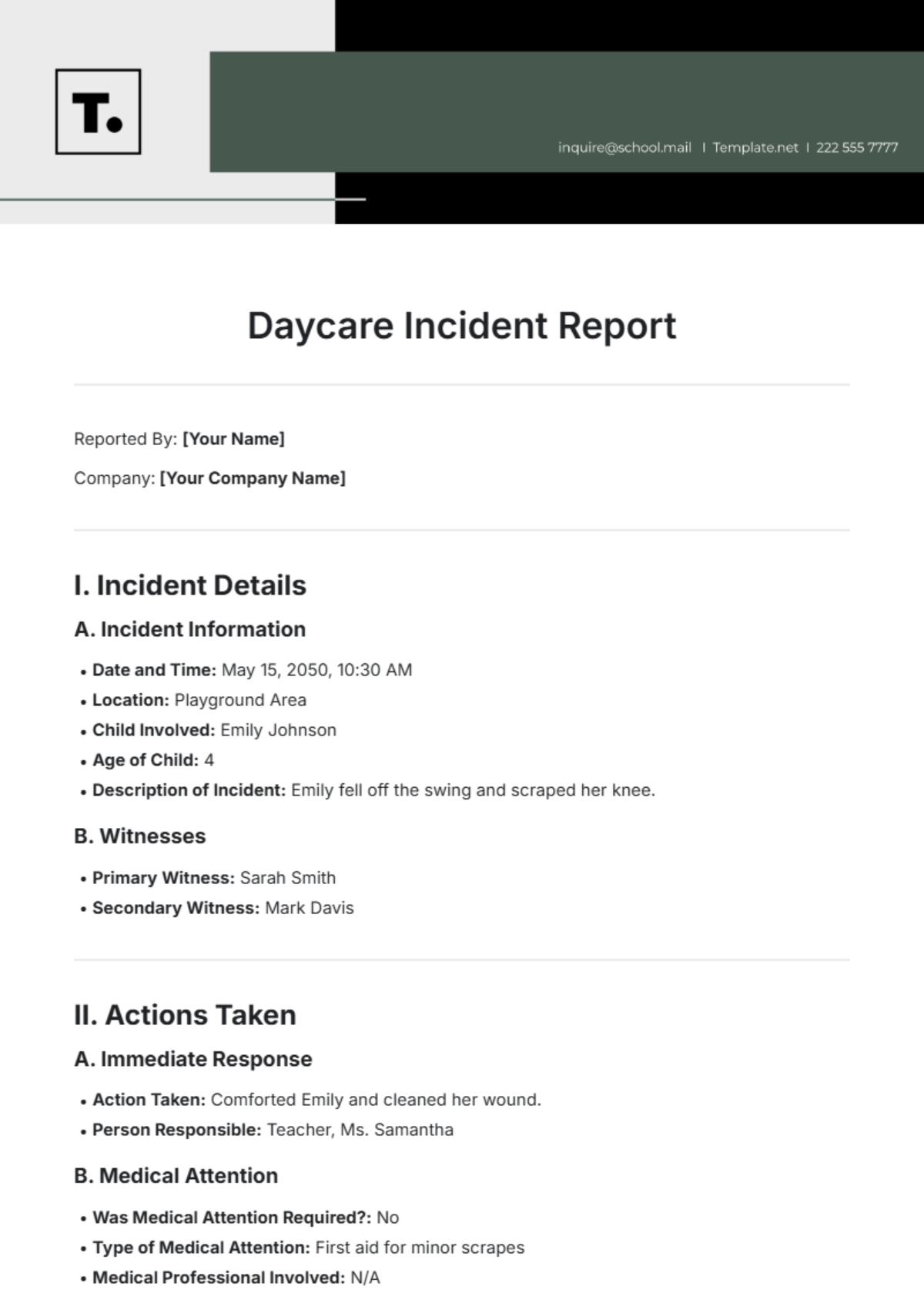 Daycare Incident Report Template - Edit Online & Download