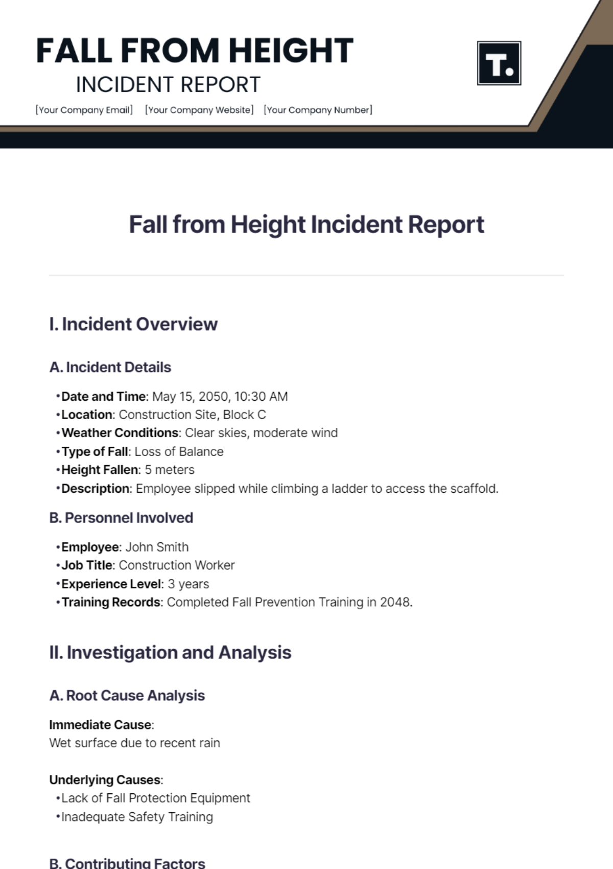 Fall from Height Incident Report Template - Edit Online & Download