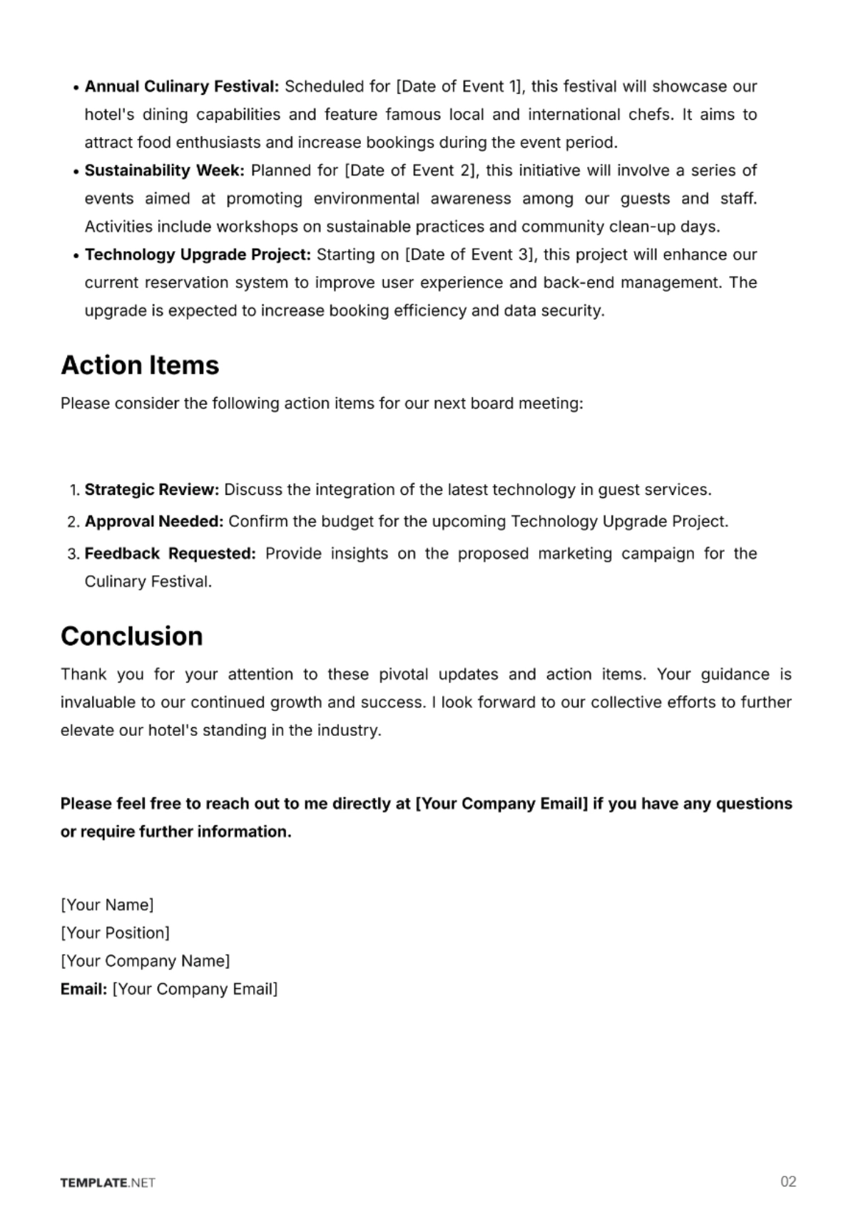 Free Hotel Board Memo Template to Edit Online