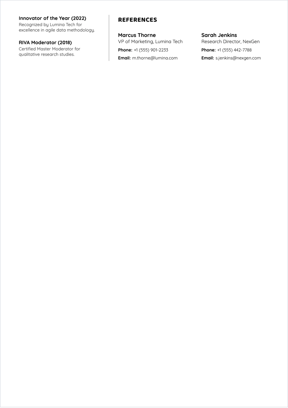 Free Market Research Manager ATS Resume Template, AI Resume Builder