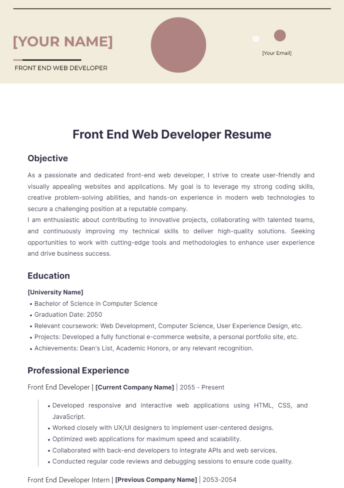 Front End Web Developer Resume - Edit Online & Download