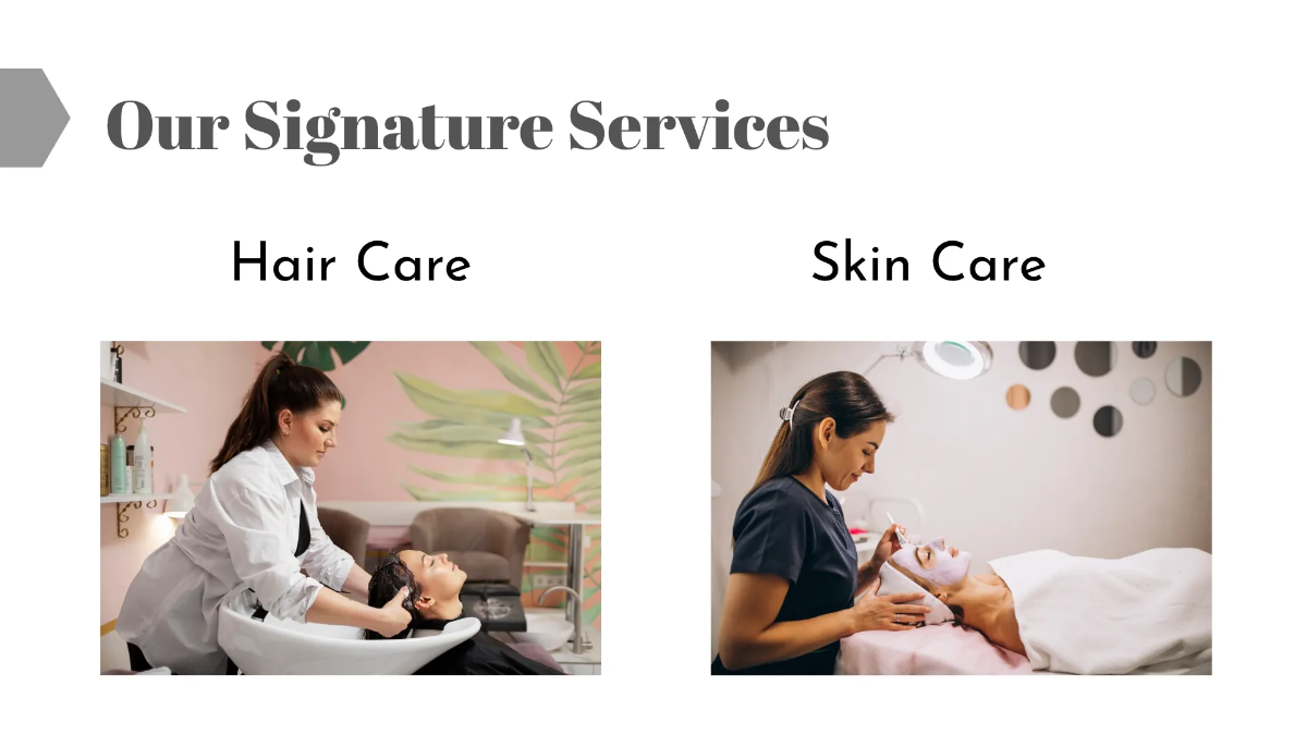 Free Salon Service Showcase Presentation Template to Edit Online