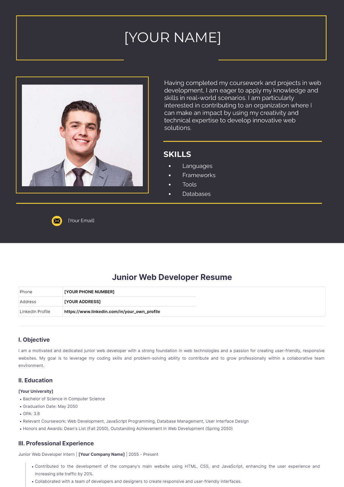 Junior Web Developer Resume - Edit Online & Download