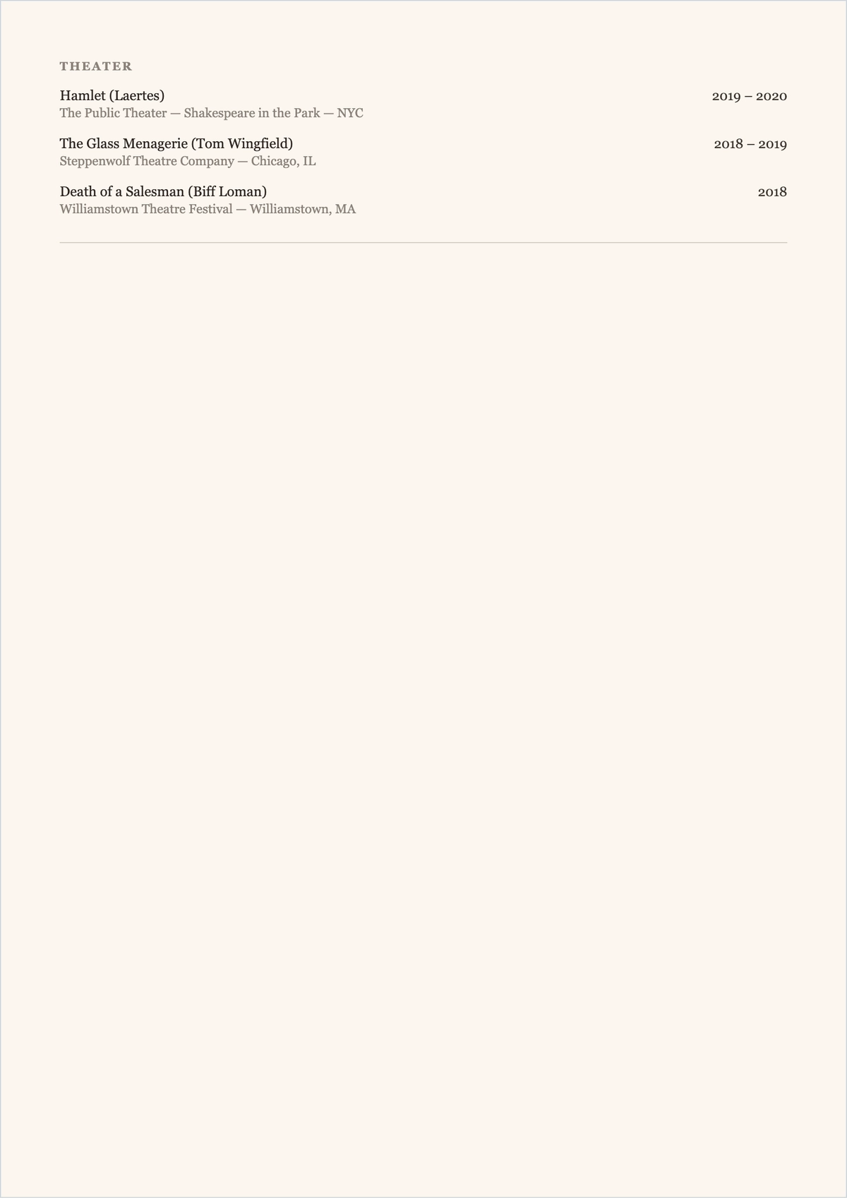 Free Modern Acting ATS Resume Template, AI Resume Builder