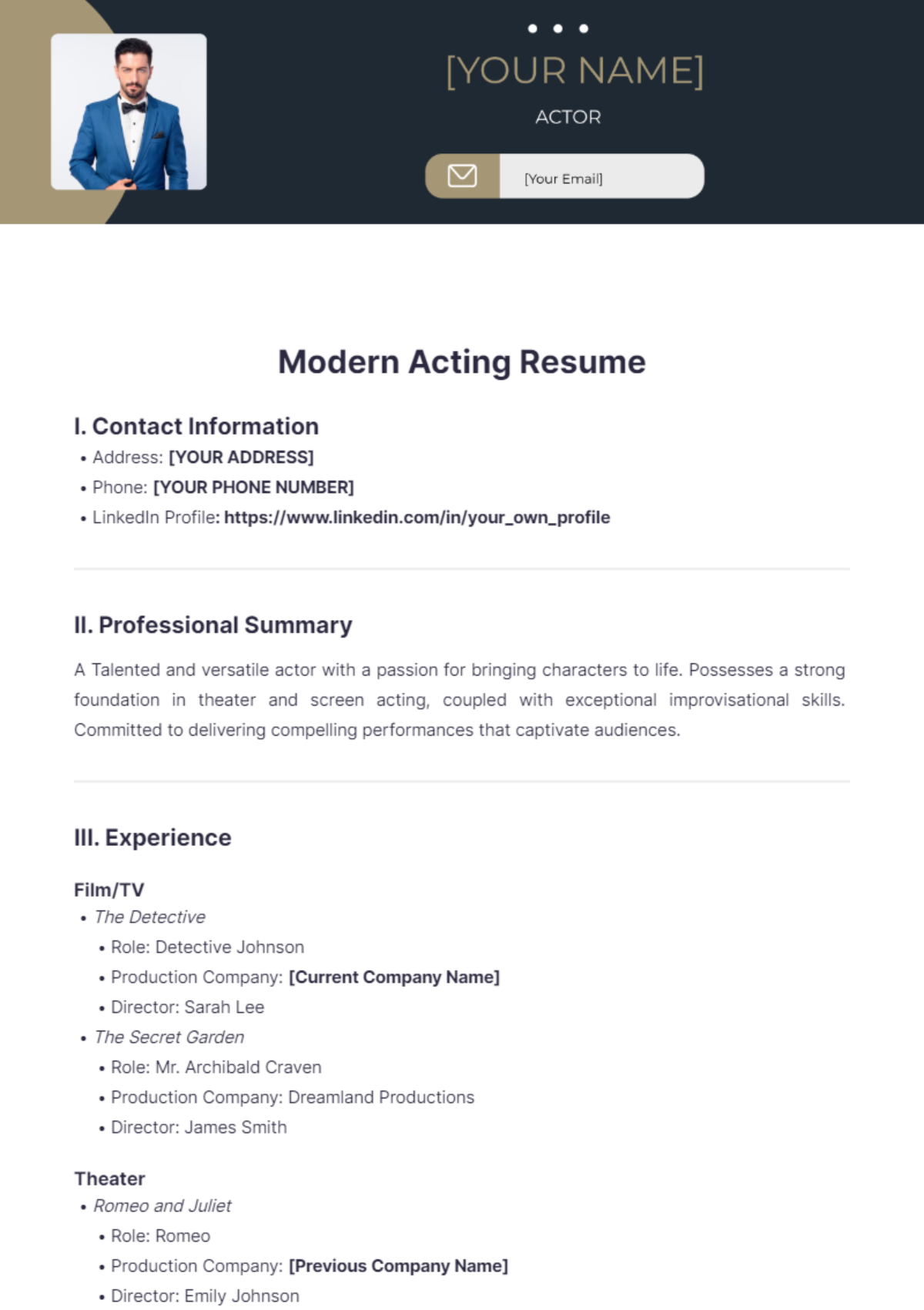 Modern Acting Resume - Edit Online & Download