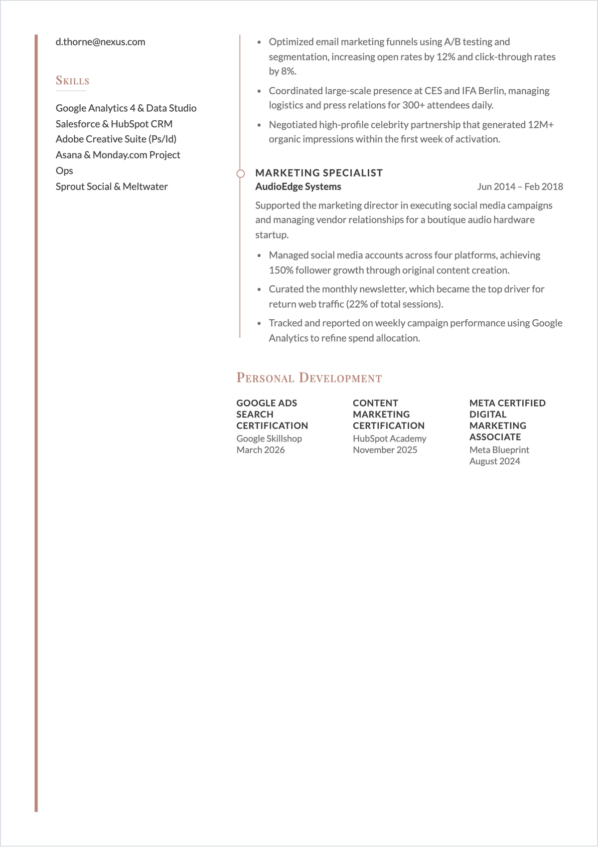 Free Marketing Communications Manager ATS Resume Template