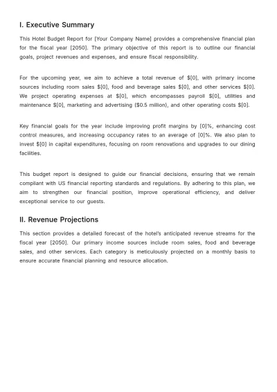 Free Hotel Budget Report Template to Edit Online