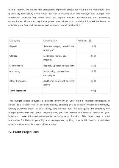 Free Hotel Budget Report Template to Edit Online