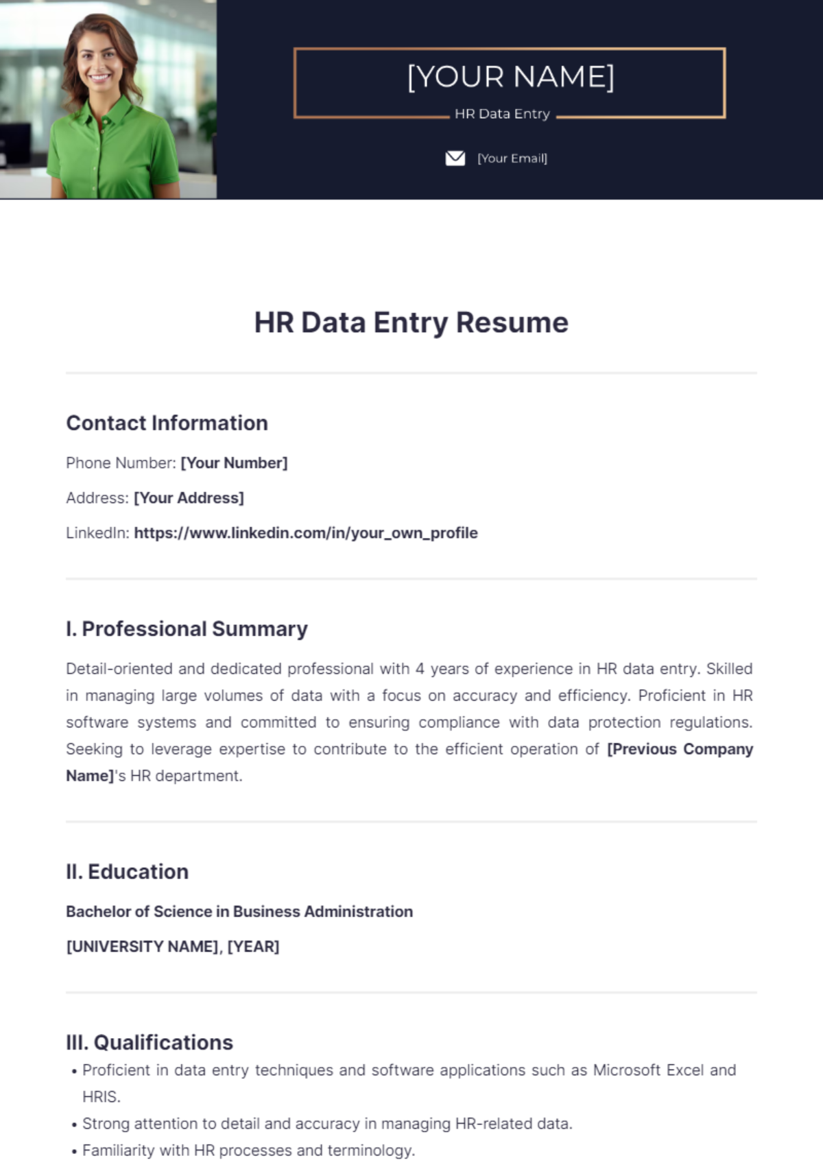 HR Data Entry Resume - Edit Online & Download