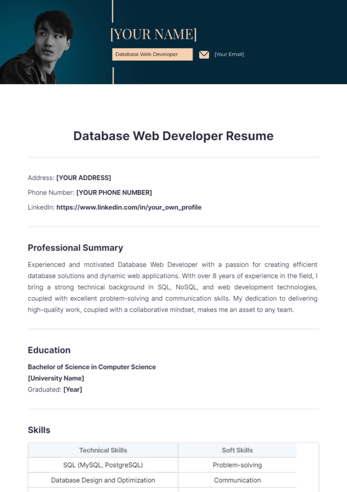 Database Web Developer Resume - Edit Online & Download