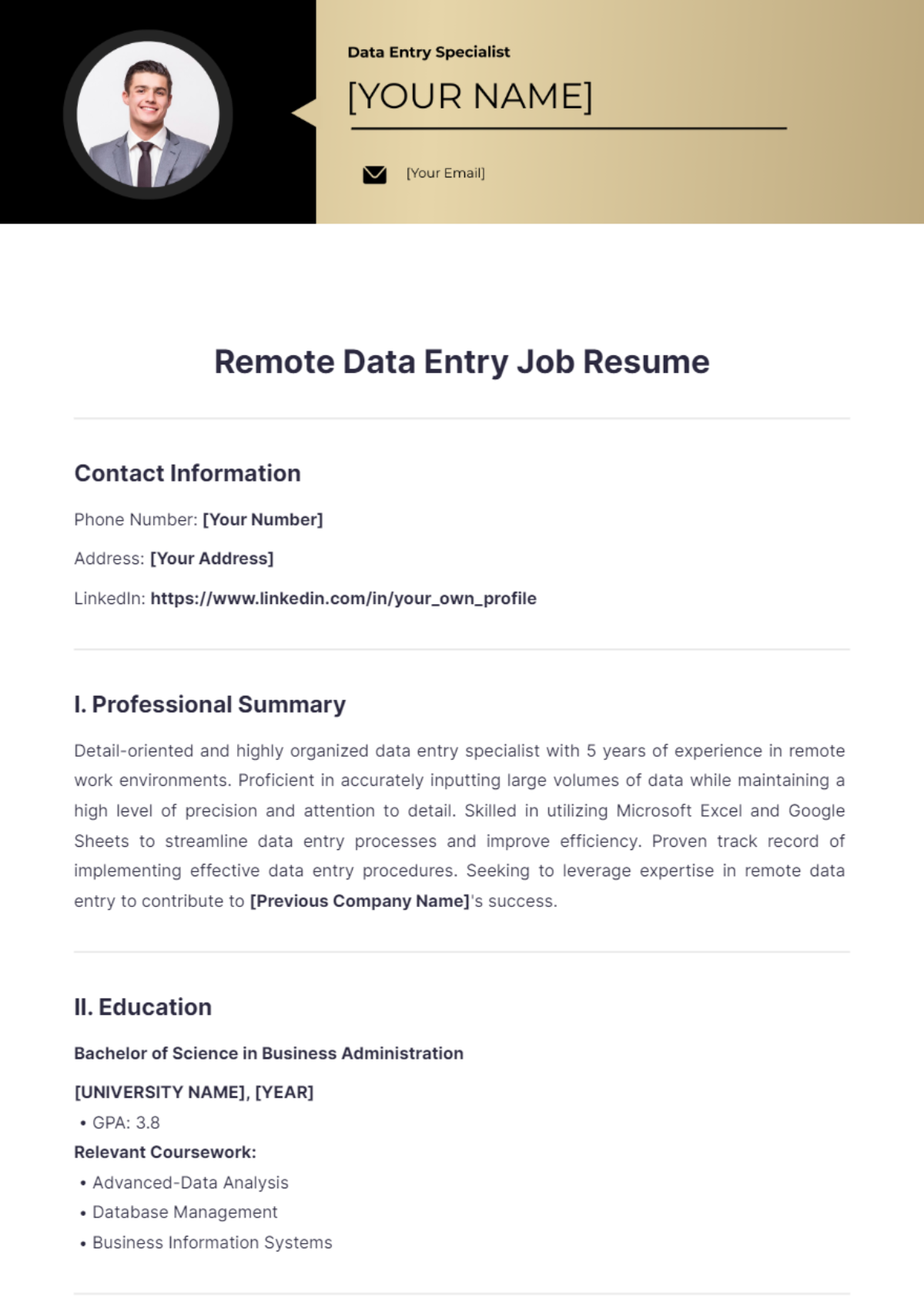 Remote Data Entry Job Resume - Edit Online & Download