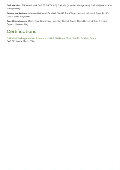 Free Sap Data Entry ATS Resume Template, AI Resume Builder