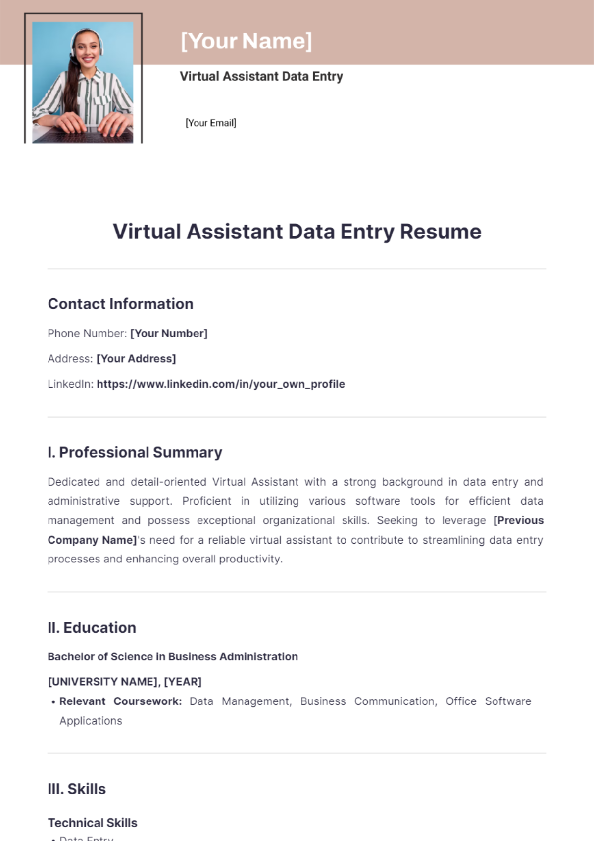 Virtual Assistant Data Entry Resume - Edit Online & Download