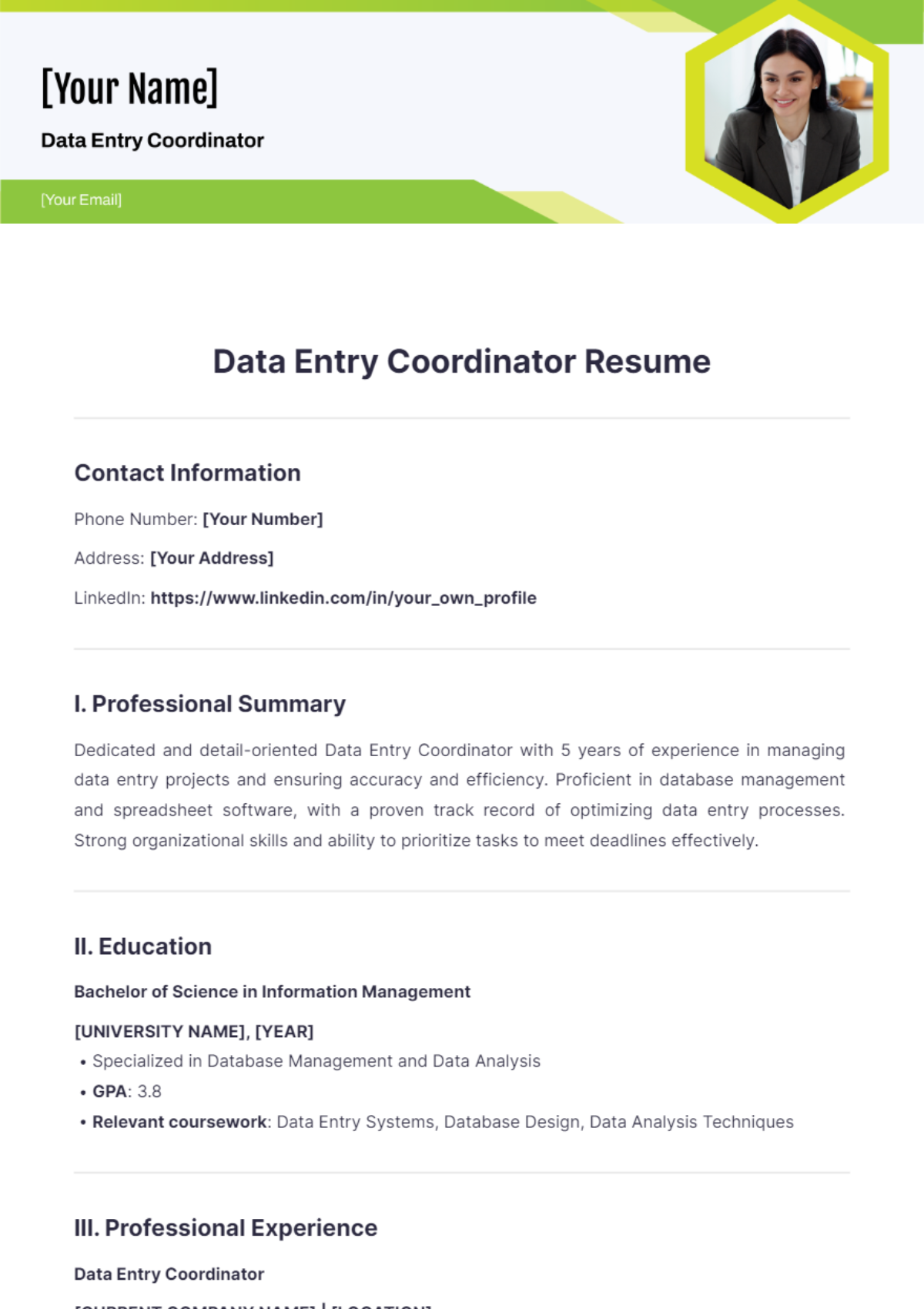 Data Entry Coordinator Resume - Edit Online & Download