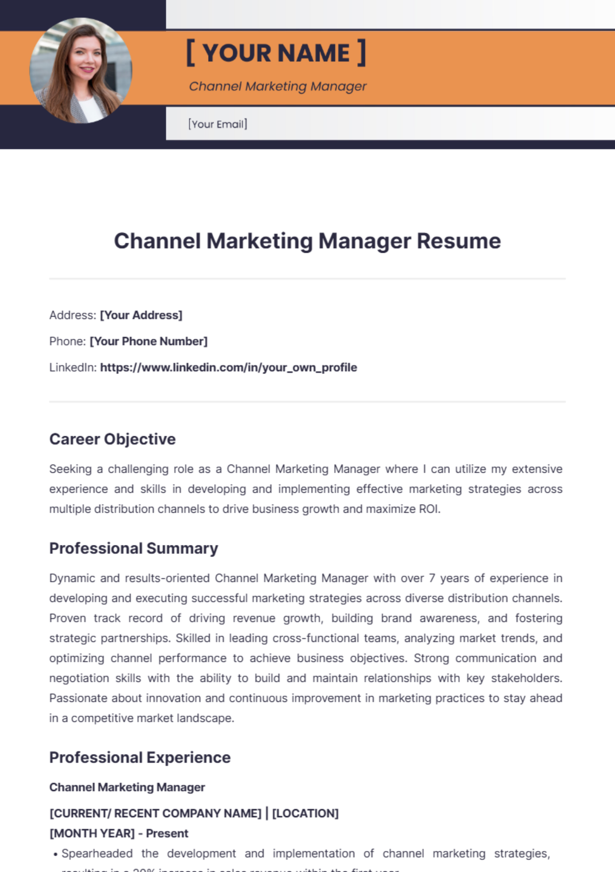 Channel Marketing Manager Resume - Edit Online & Download