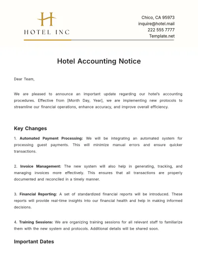 Free Hotel Accounting Notice Template to Edit Online