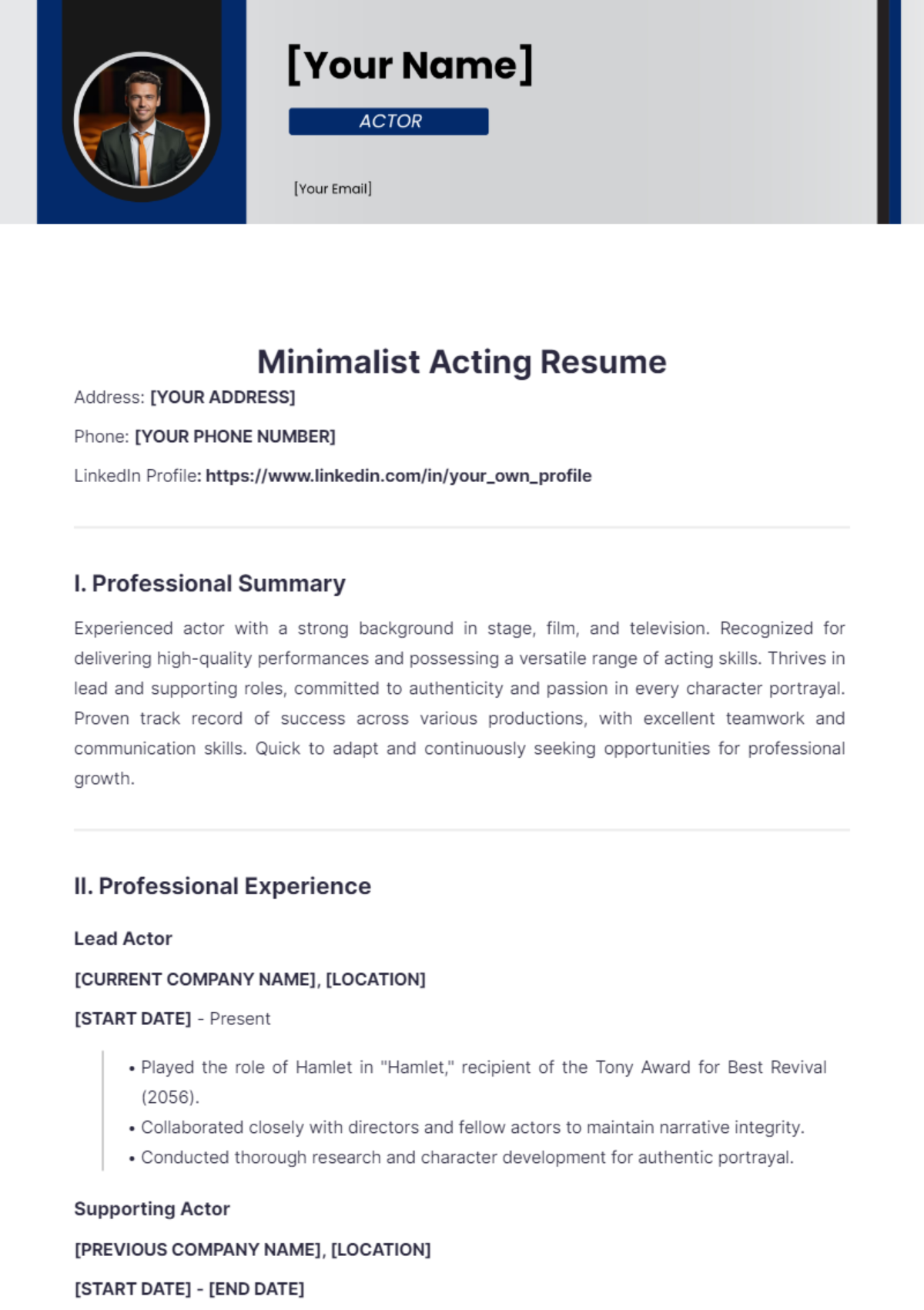 Minimalist Acting Resume - Edit Online & Download