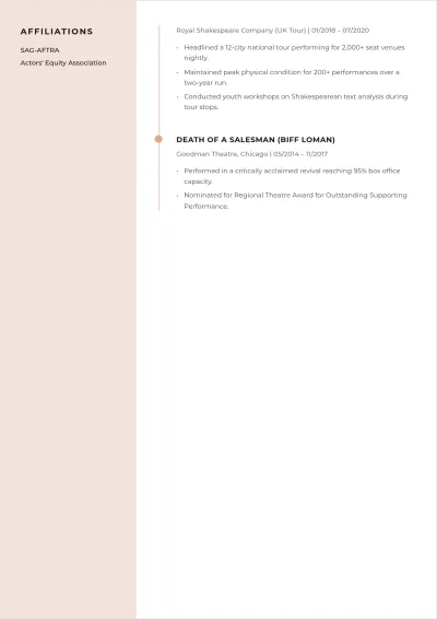 Free Minimalist Acting ATS Resume Template, AI Resume Builder