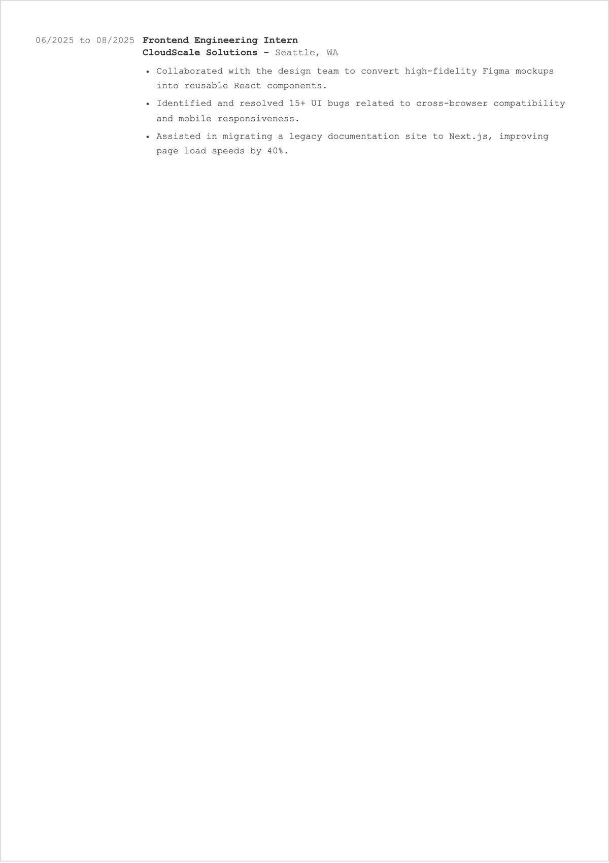 Free Fresher Web Developer ATS Resume Template, AI Resume Builder