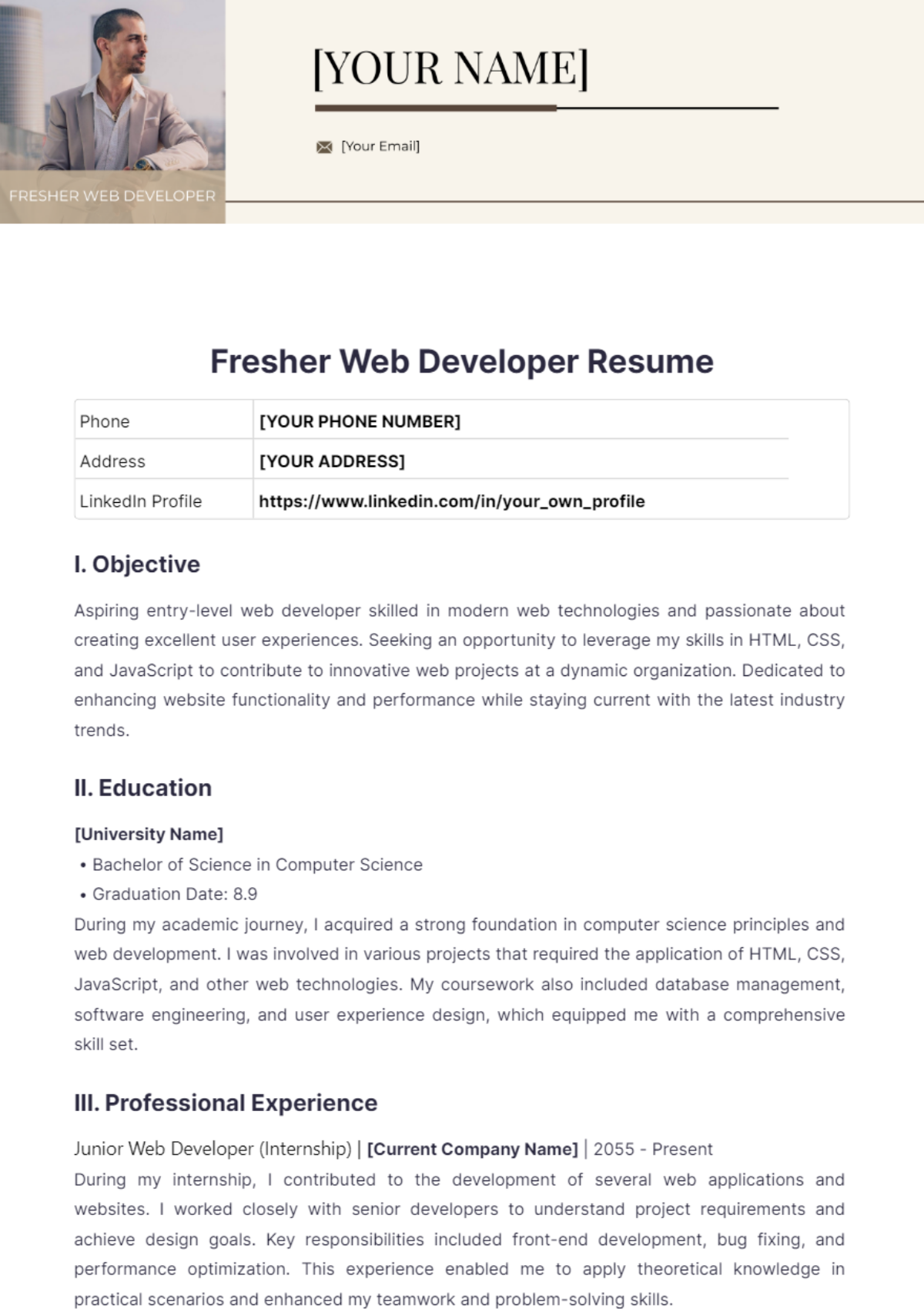 Fresher Web Developer Resume - Edit Online & Download