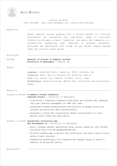 Free Fresher Web Developer ATS Resume Template, AI Resume Builder