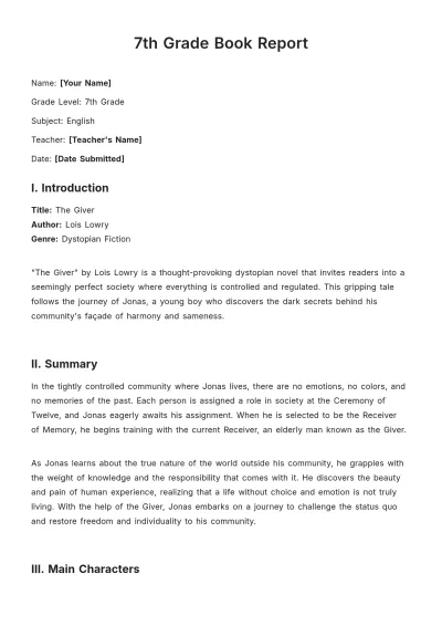 Free 7th Grade Book Report Template to Edit Online