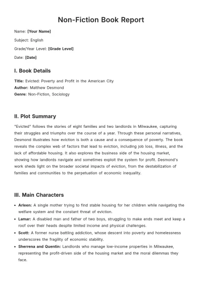 Free Non-Fiction Book Report Template to Edit Online