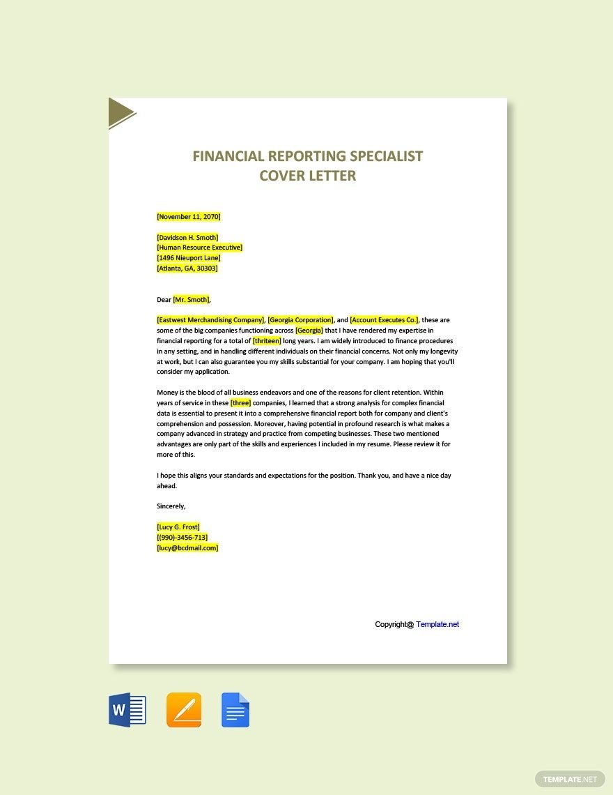 Financial Reporting Specialist Cover Letter