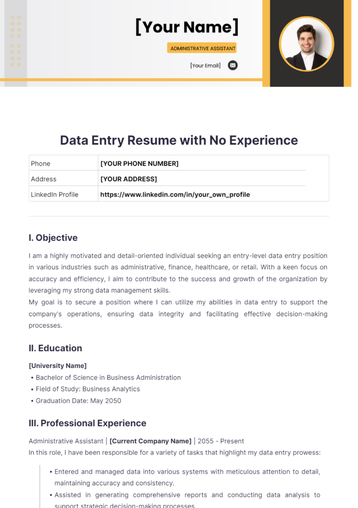 Data Entry Resume with No Experience - Edit Online & Download