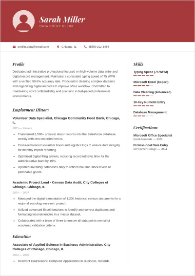 Free Data Entry ATS Resume with No Experience Template