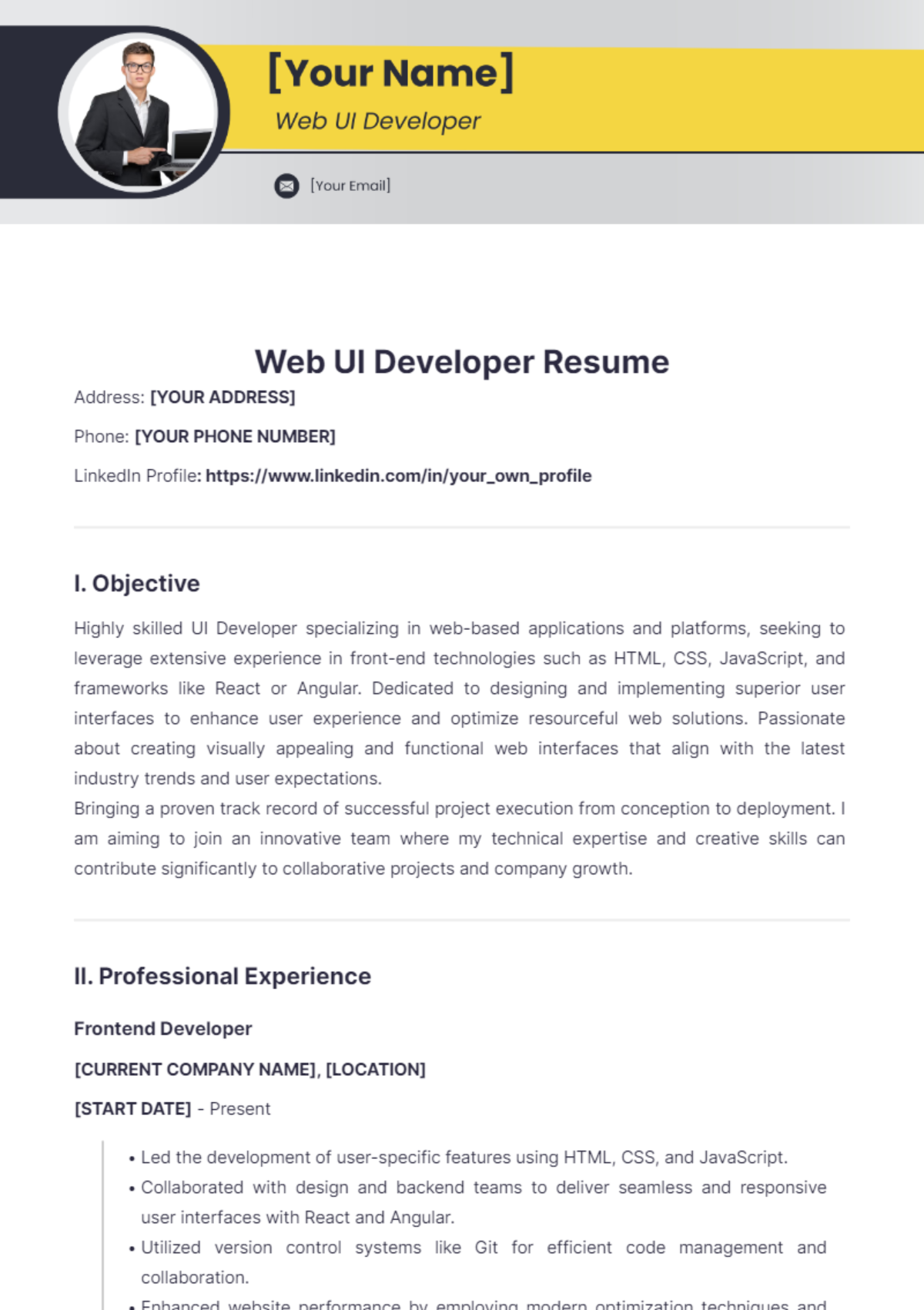 Web UI Developer Resume - Edit Online & Download