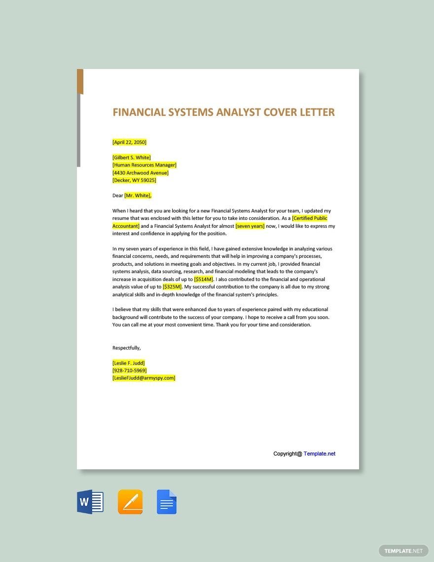 Financial Systems Analyst Cover Letter