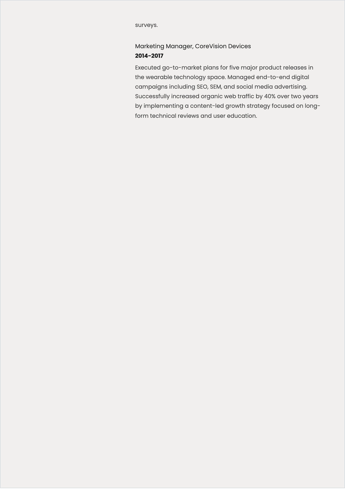Free Marketing Manager Acting ATS Resume Template, AI Resume Builder