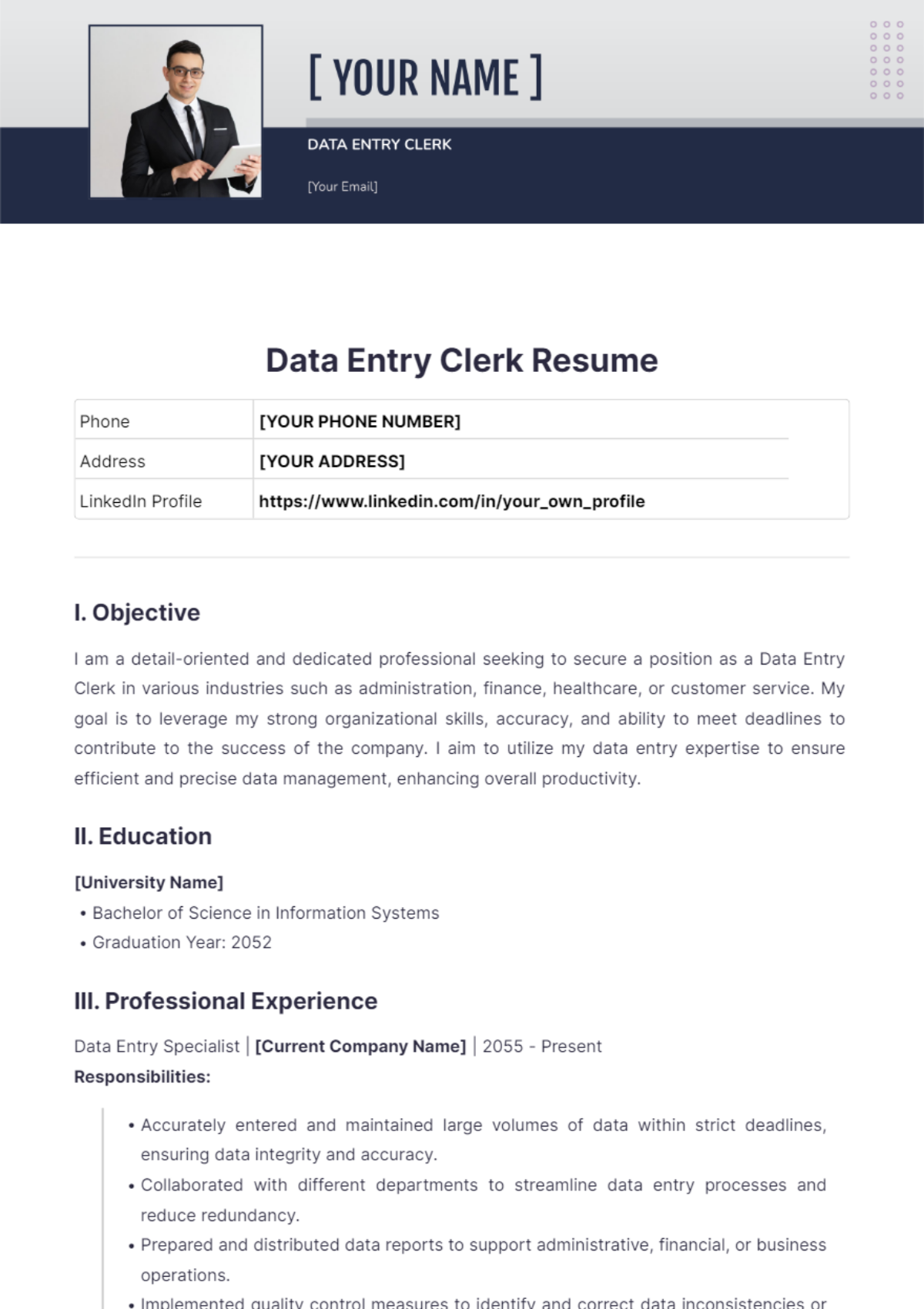 Data Entry Clerk Resume - Edit Online & Download