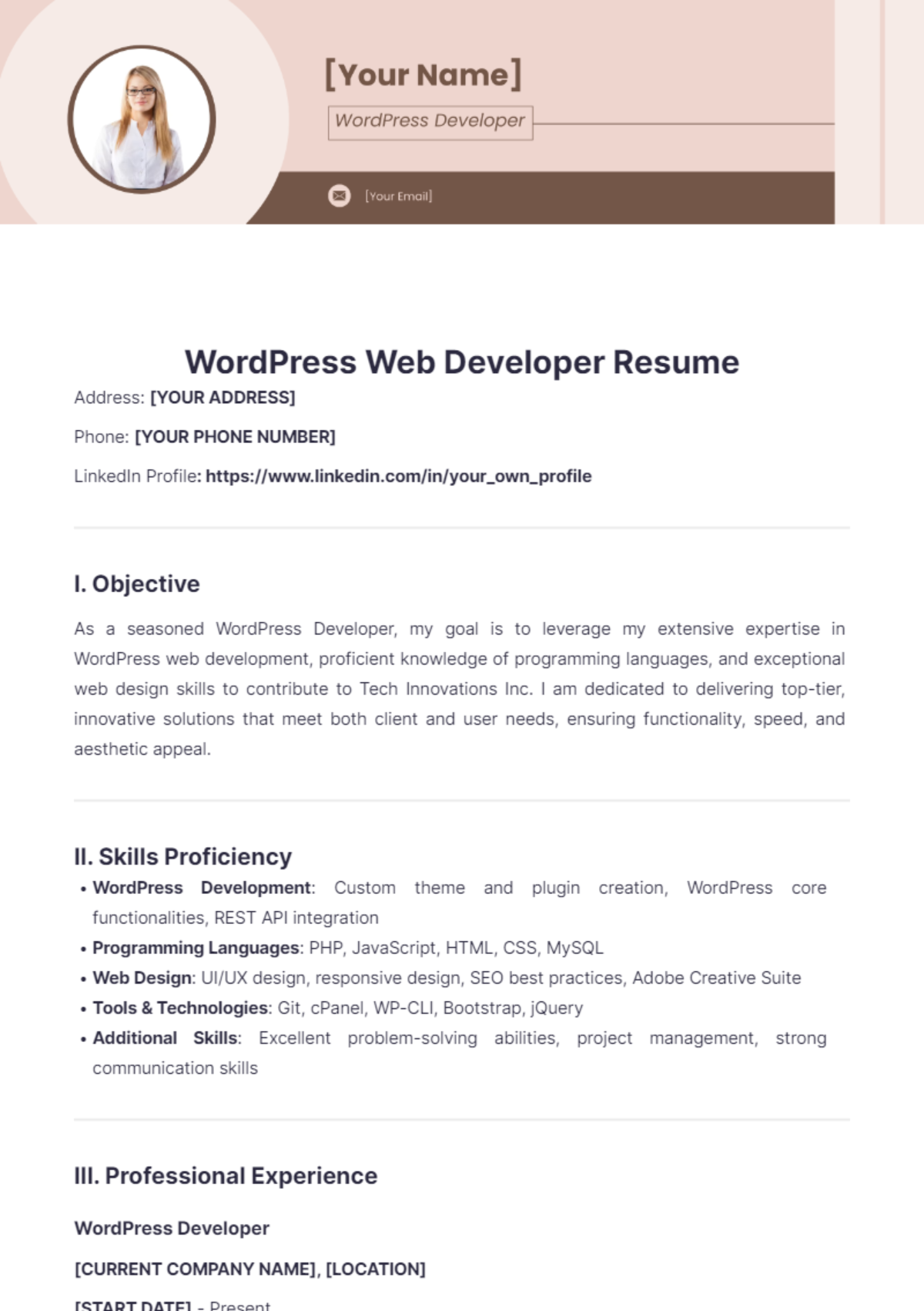 WordPress Web Developer Resume - Edit Online & Download