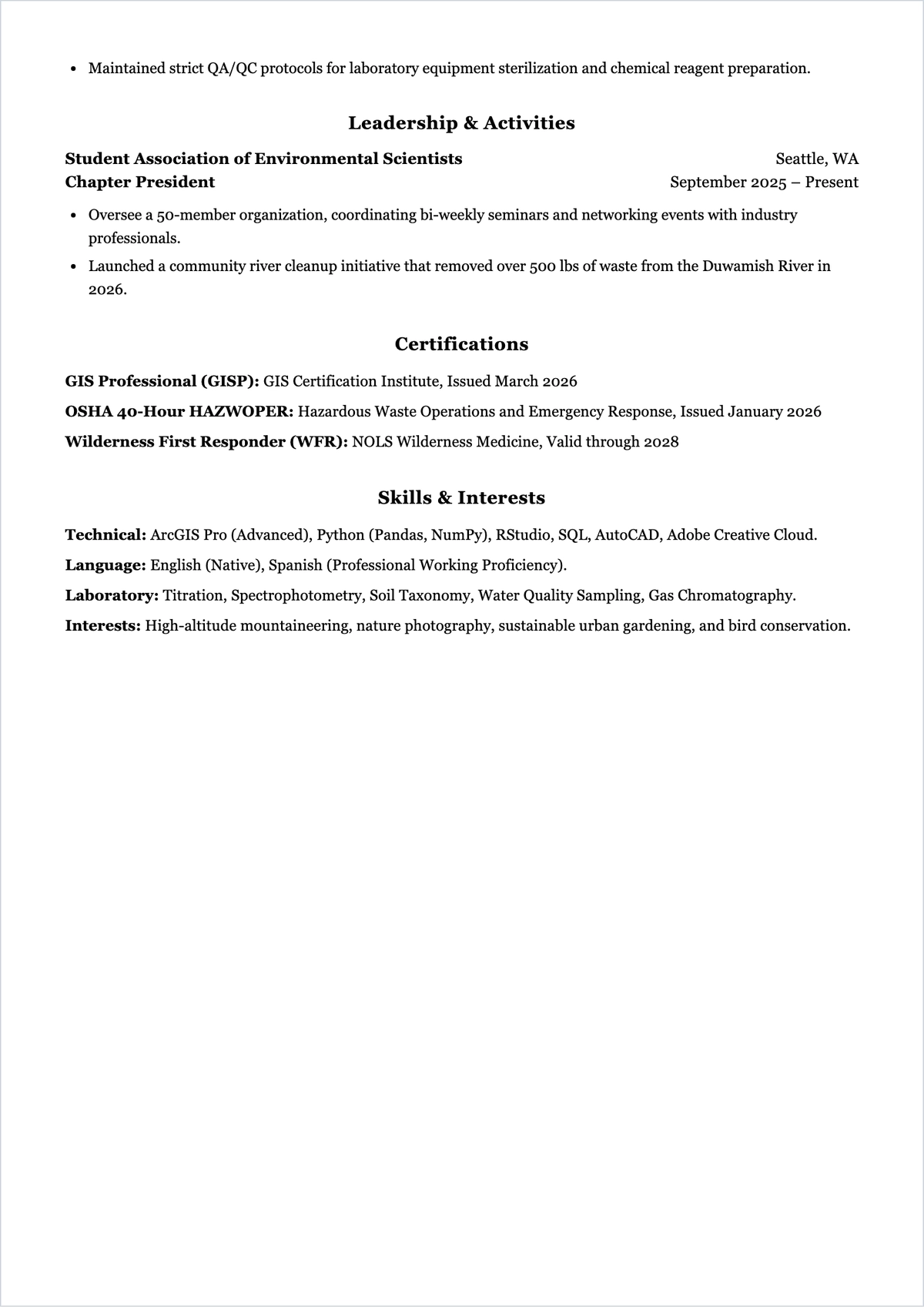 Free Undergraduate Academic ATS Resume Template, AI Resume Builder