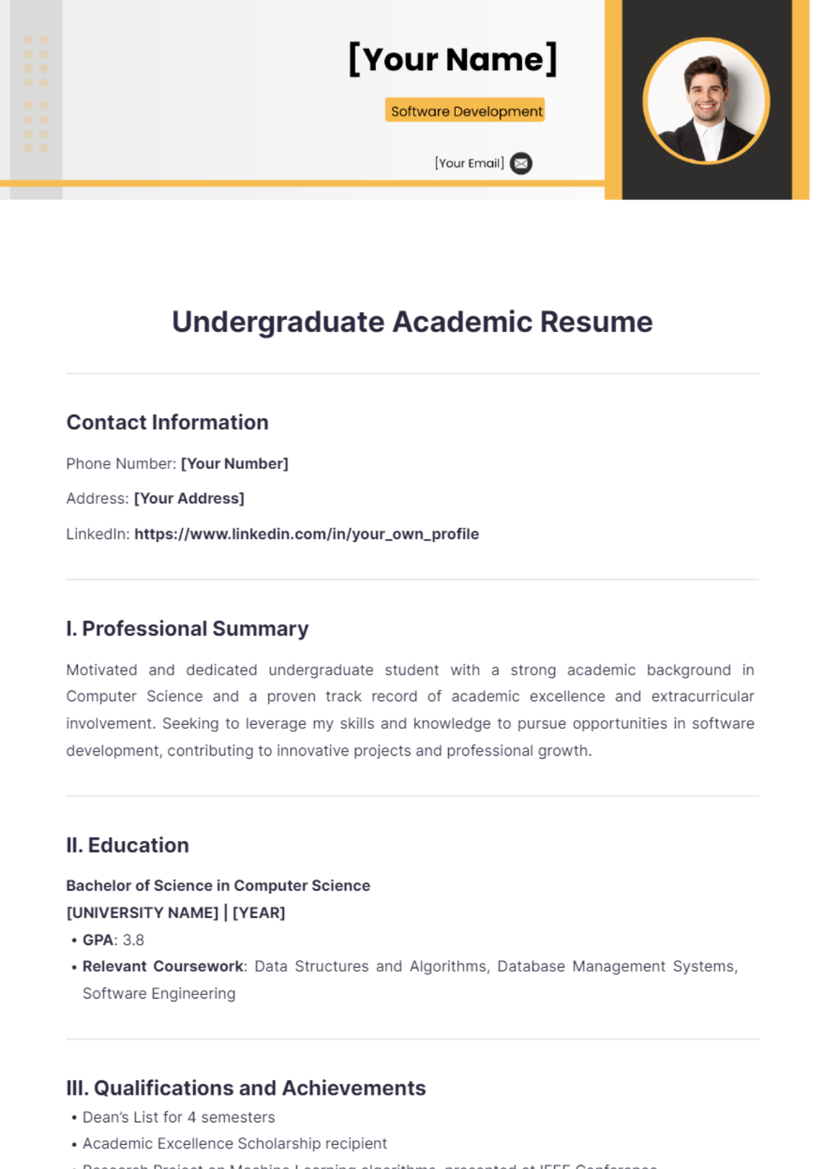 Undergraduate Academic Resume - Edit Online & Download