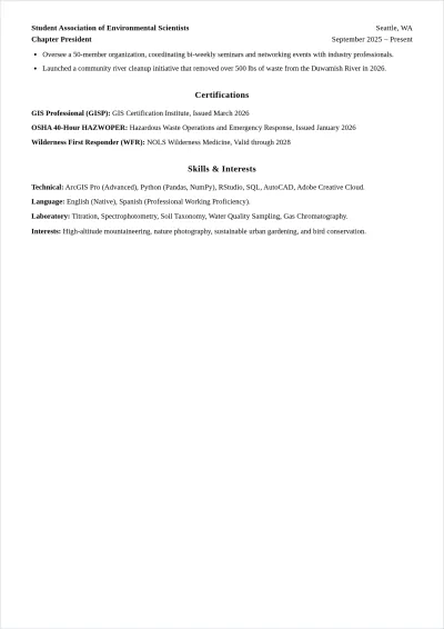 Free Undergraduate Academic ATS Resume Template, AI Resume Builder
