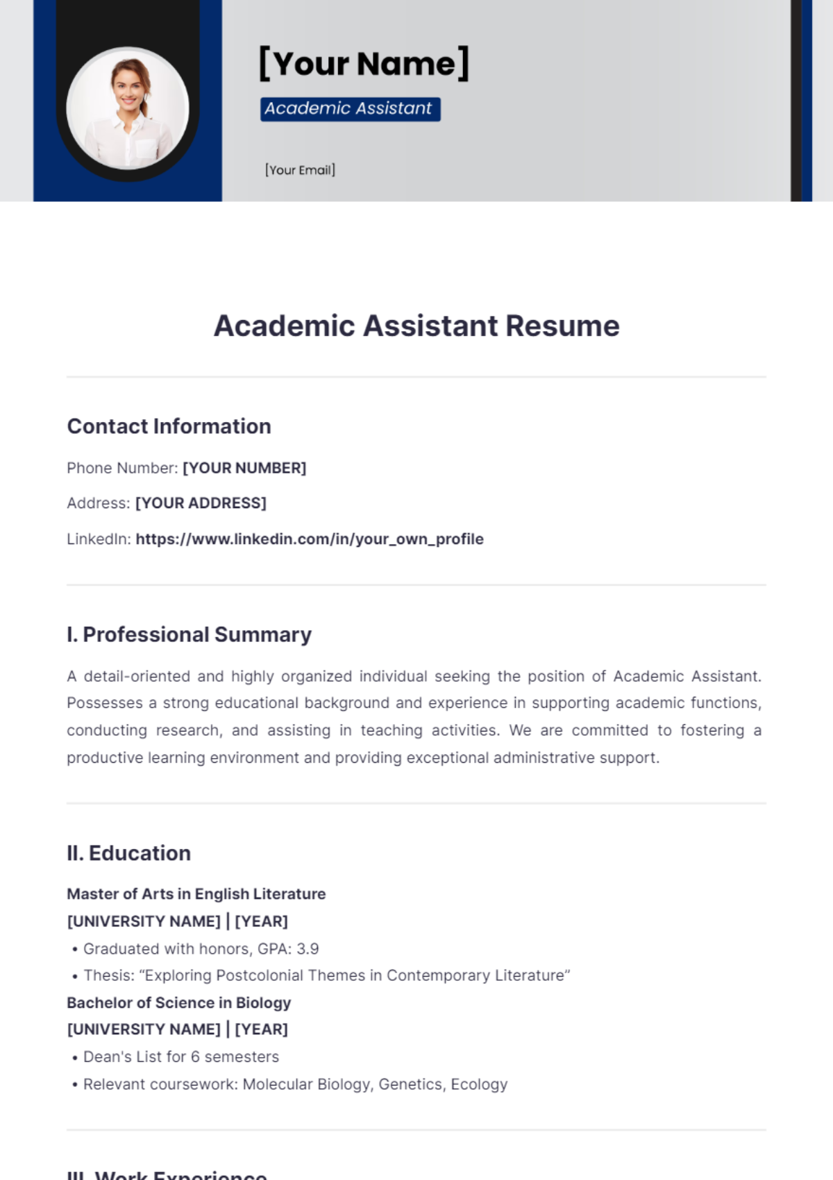 Academic Assistant Resume - Edit Online & Download