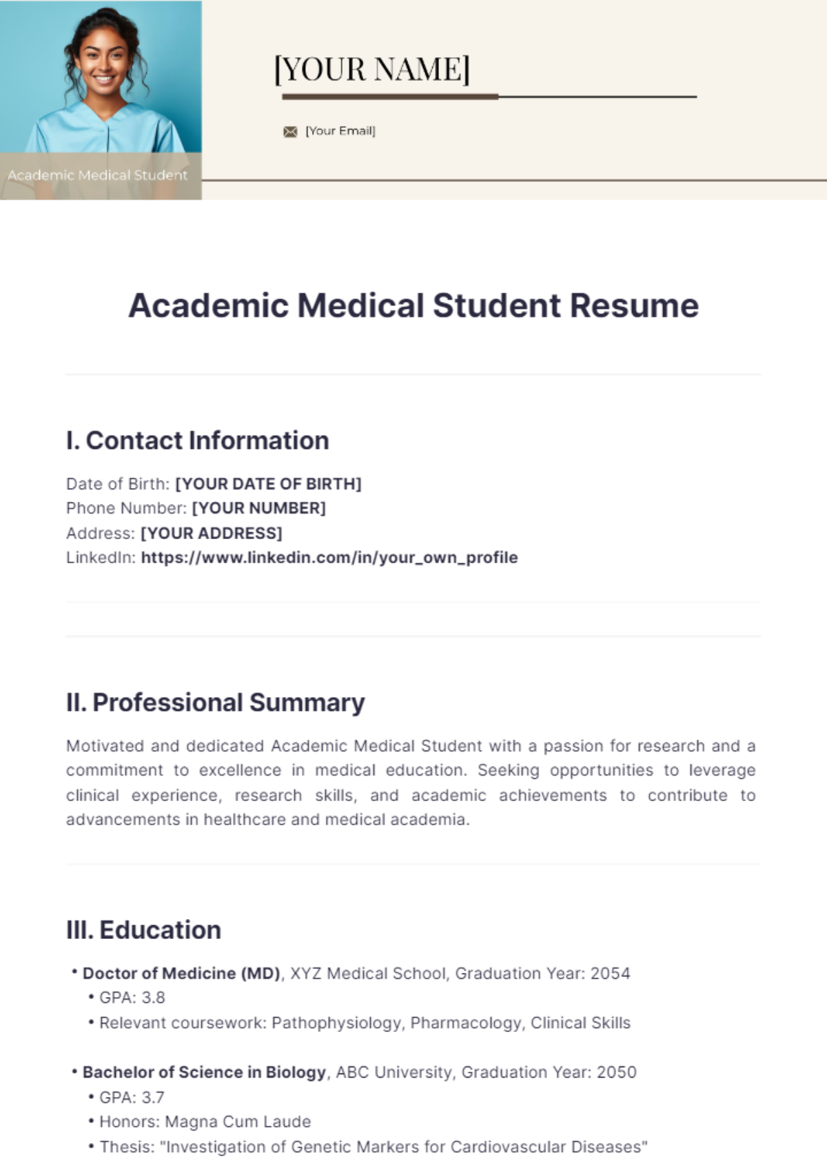 Academic Medical Student Resume - Academic Medical Student Resume Edit Online 1 