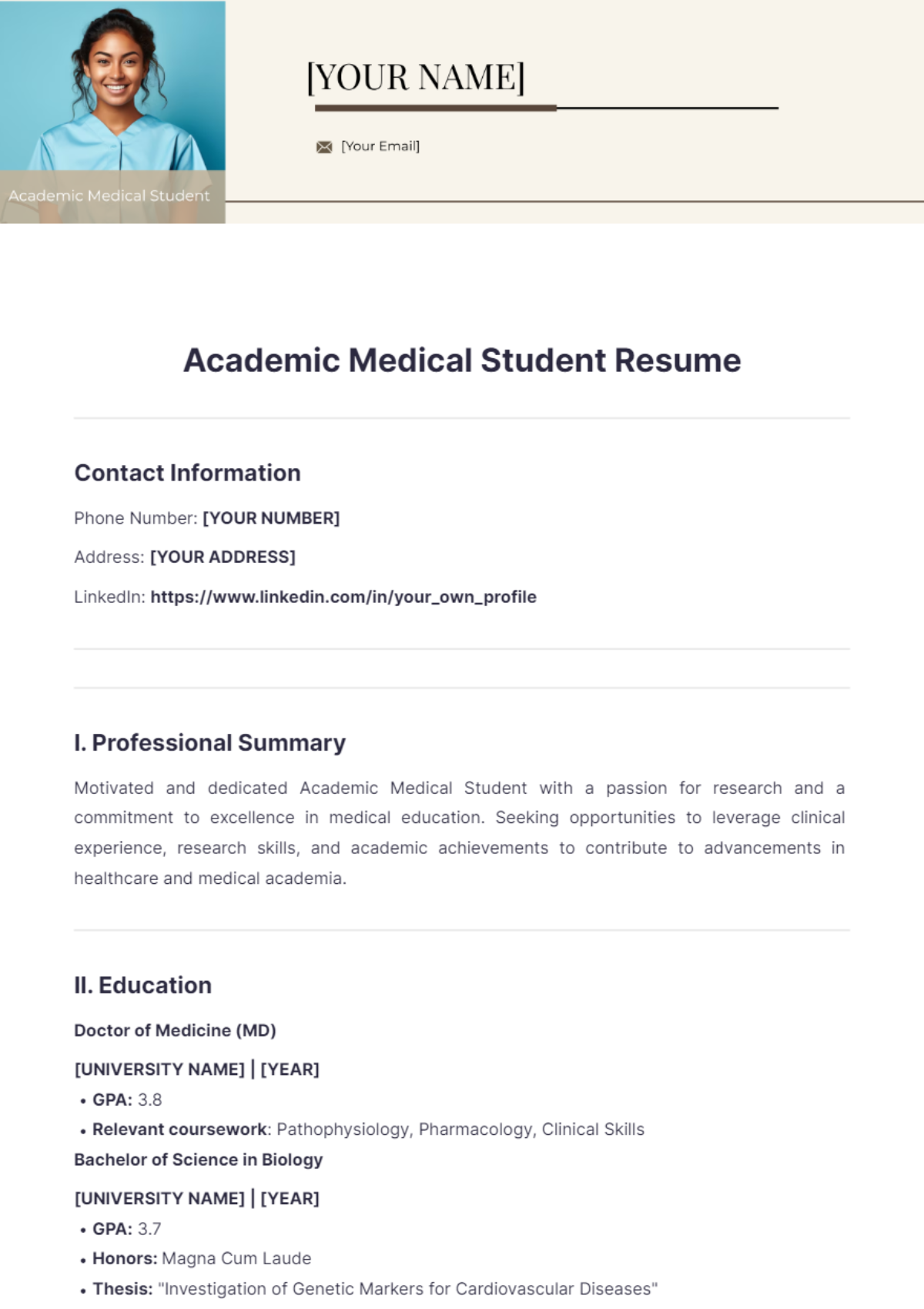 Academic Medical Student Resume - Edit Online & Download